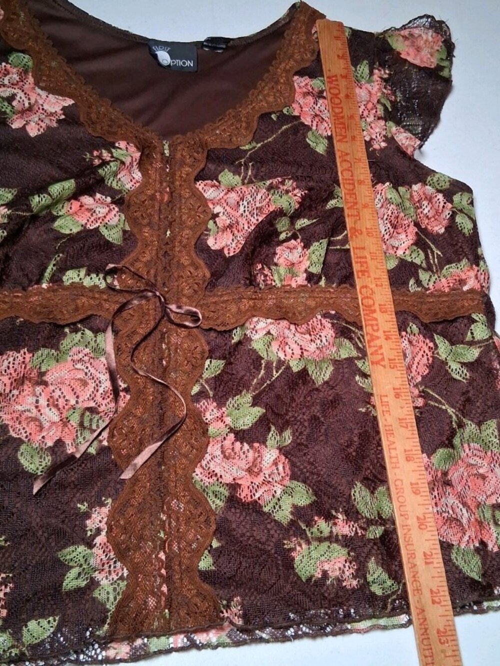 Vintage Y2K First Option Babydoll Top 14/16 Brown Pink Roses Fairy Whimsical - Picture 3 of 16